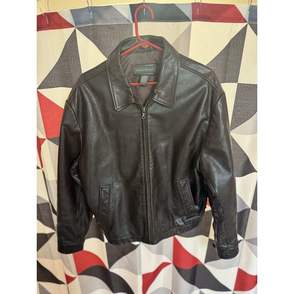 Banana Republic Men’s Brown Leather Bomber Flight Jacket Full Zip Lined Size L